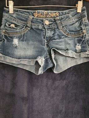 Wallflower Blue Distressed Rolled-Hem Jean Shorts